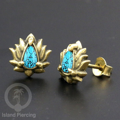 Anting Stud Kuningan dengan Batu Turquoise Brass Ear-studs with Stone