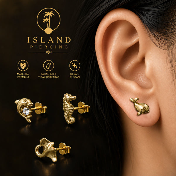 Anting Stud Kuningan motif Laut Brass Ear-studs Marine Style
