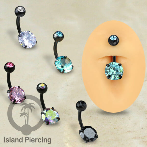 Anting Pusar/Navel Bar warna Hitam Piercing Jewelry Kristal Besar Warna-warni istimewa
