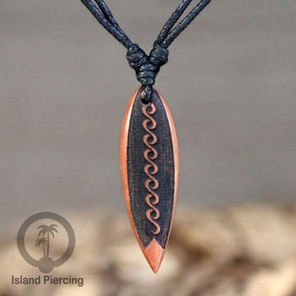 Kalung bandul kayu motif surfing Wooden surf board Necklaces