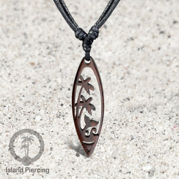 Kalung bandul kayu motif surfing Carved Wooden surf board Necklaces