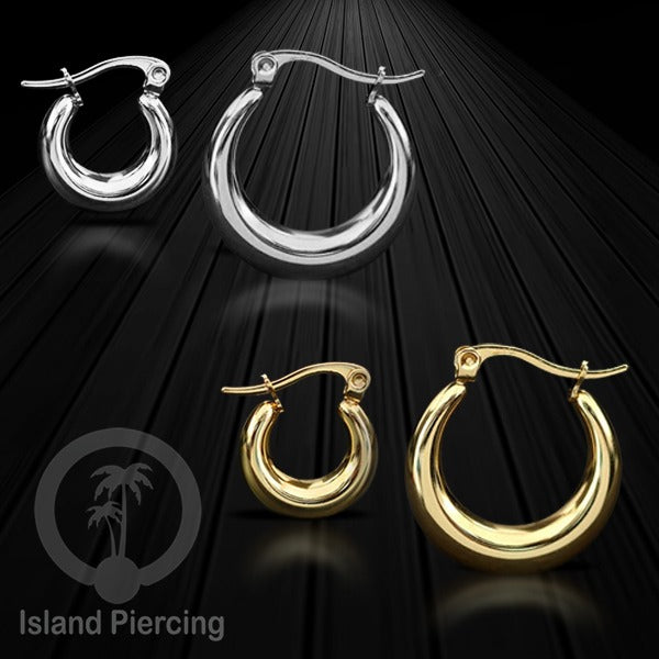 Anting hoop yang sedikit tebal buatan stainless steel earring, pilihan warna gold dan silver