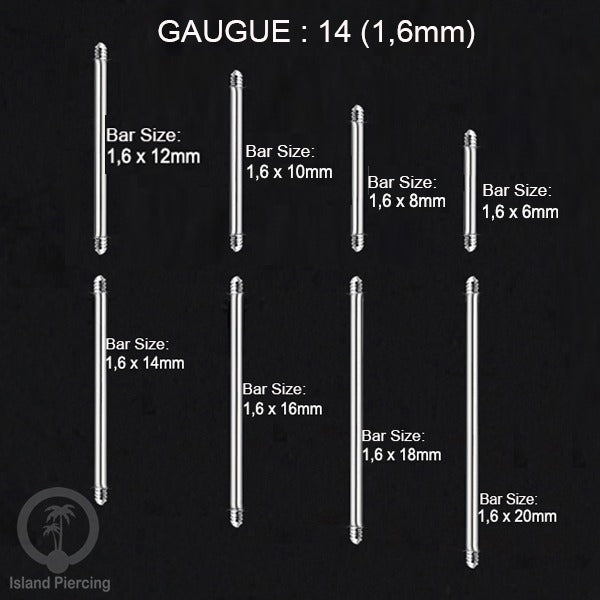 Piercing Bar Tindik warna silver. Khusus piercing external 1.6mm, 14gauge. Panjang 6-42mm tersedia