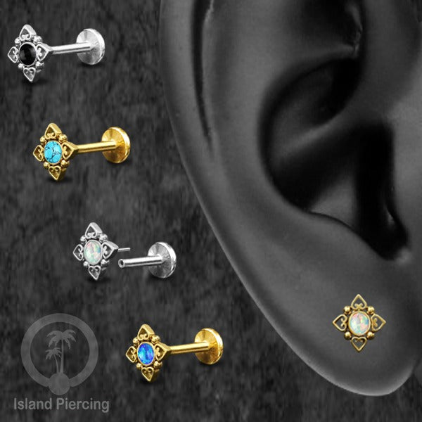 Tindik Labret push system, Threadless Piercing warna gold dan silver banyak pilihan batu