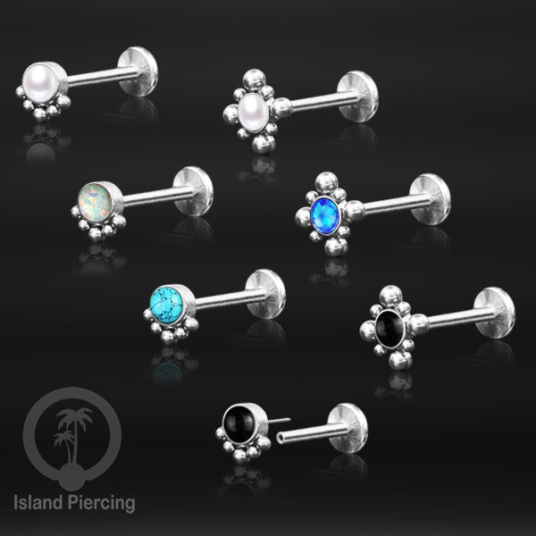 Tindik Labret push system, Threadless Piercing warna silver banyak pilihan model dan batu
