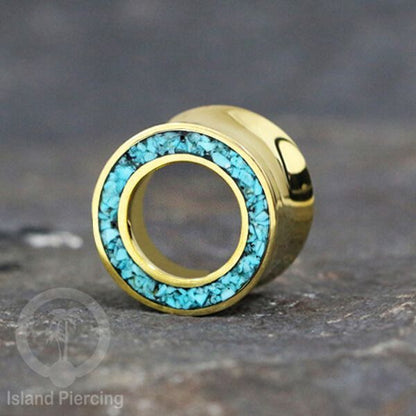 Brass Ear-Tunnel Tindik Plug kuningan polos dan dengan epoxy Hitam dan Turquoise ukuran 8-25mm