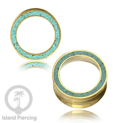 Brass Ear-Tunnel Tindik Plug kuningan polos dan dengan epoxy Hitam dan Turquoise ukuran 8-25mm