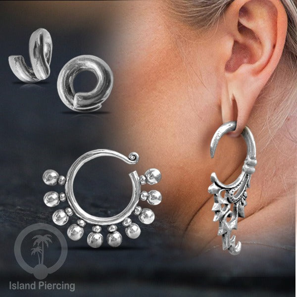 Tindik kuningan putih, White brass Piercing Ear-weight, tiga desain yang classic