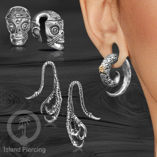 Tindik kuningan putih, White brass Body Jewelry motif Tengkorak, Cakar &amp; Spiral