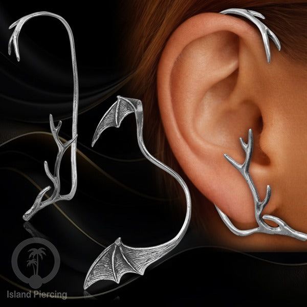 Full Brass Ear-cuffs , Anting Perhiasan Kuningan Putih jepitan penuh telinga, Tanduk Rusa dan Ular