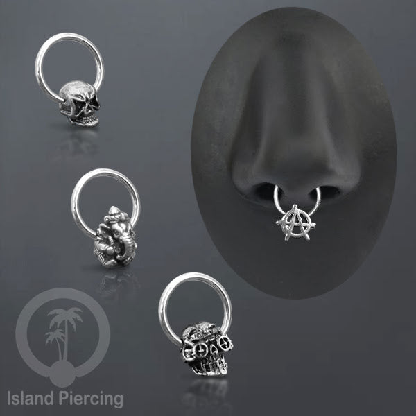 Piercing Stainless BCR dengan Liontin kuningan putih motif yang unik seperti Tengkorak, Ganesha