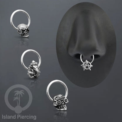 Piercing Stainless BCR dengan Liontin kuningan putih motif yang unik seperti Tengkorak, Ganesha