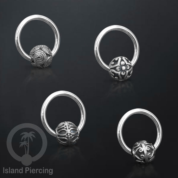 BCR Piercing Stainless dengan dekorasi bola Kuningan putih banyak pilihan motif