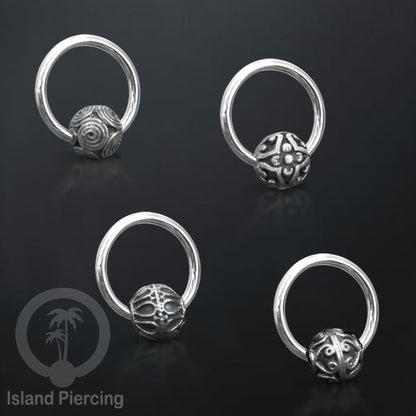 BCR Piercing Stainless dengan dekorasi bola Kuningan putih banyak pilihan motif