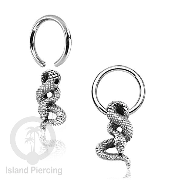 BCR Piercing Stainless dengan Liontin kuningan putih motifunik seperti Peluru, Ular &amp; Kelelawar