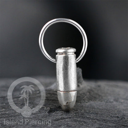 BCR Piercing Stainless dengan Liontin kuningan putih motifunik seperti Peluru, Ular &amp; Kelelawar