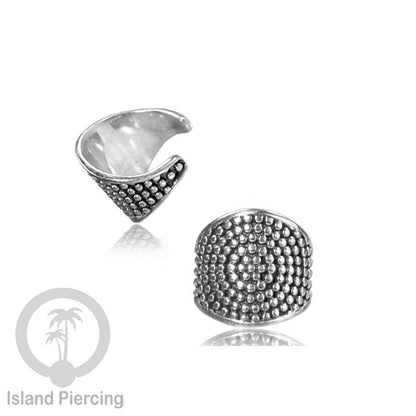 Anting Kuningan putih, perhiasan ear cuff, motif bali, flower of life , tree of life ,