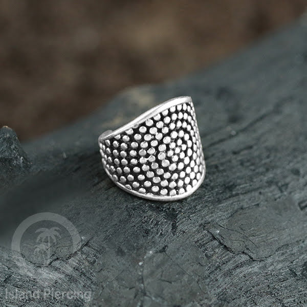 Anting Kuningan putih, perhiasan ear cuff, motif bali, flower of life , tree of life ,