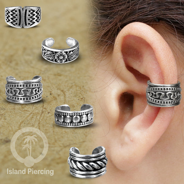 White Brass Ear-cuffs anting perhiasan kuningan putih penjepit telinga motif yang unik