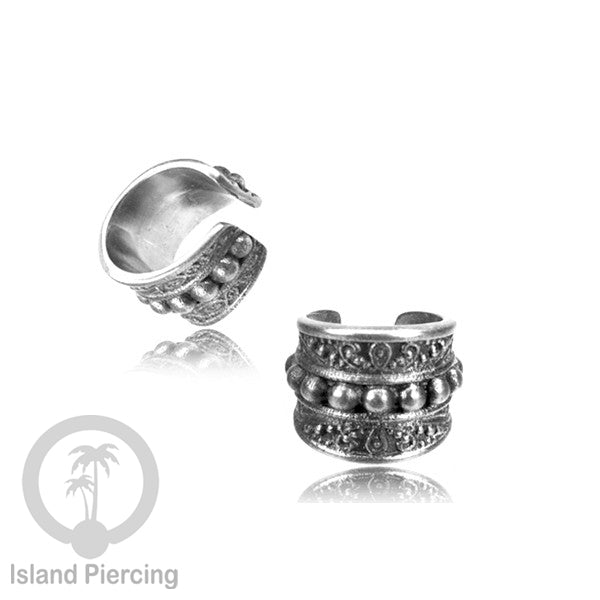 Anting Kuningan putih, perhiasan ear cuff, motif bali, flower of life , tree of life ,