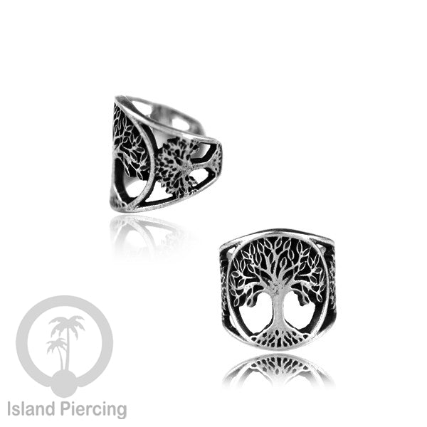 Anting Kuningan putih, perhiasan ear cuff, motif bali, flower of life , tree of life ,