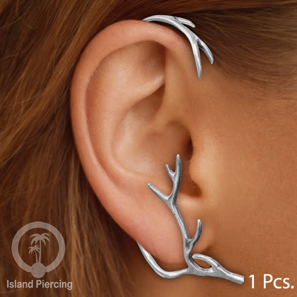 Full Brass Ear-cuffs , Anting Perhiasan Kuningan Putih jepitan penuh telinga, Tanduk Rusa dan Ular