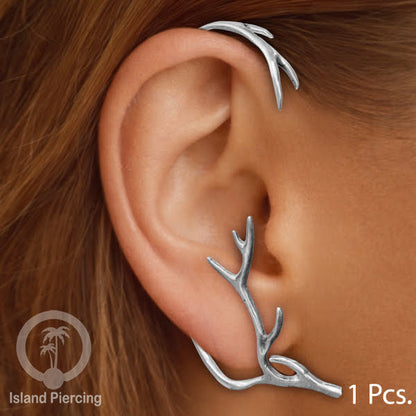Full Brass Ear-cuffs , Anting Perhiasan Kuningan Putih jepitan penuh telinga, Tanduk Rusa dan Ular