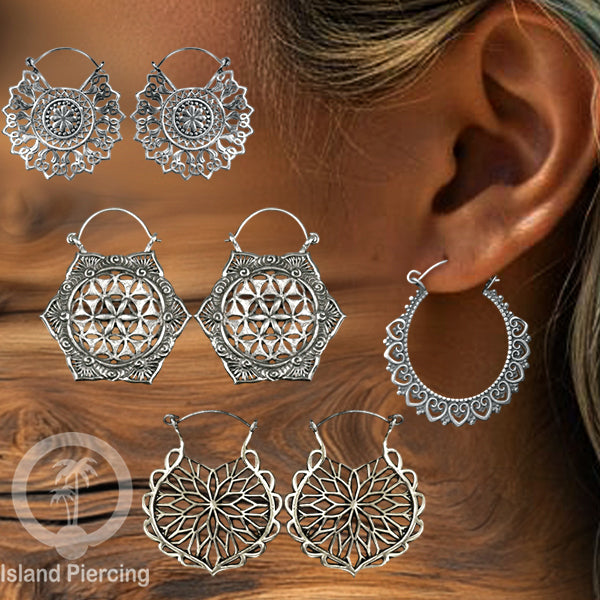 White Brass Tribal Earrings, Anting Kuningan Putih pilihan desain Etnik Pulau Bali