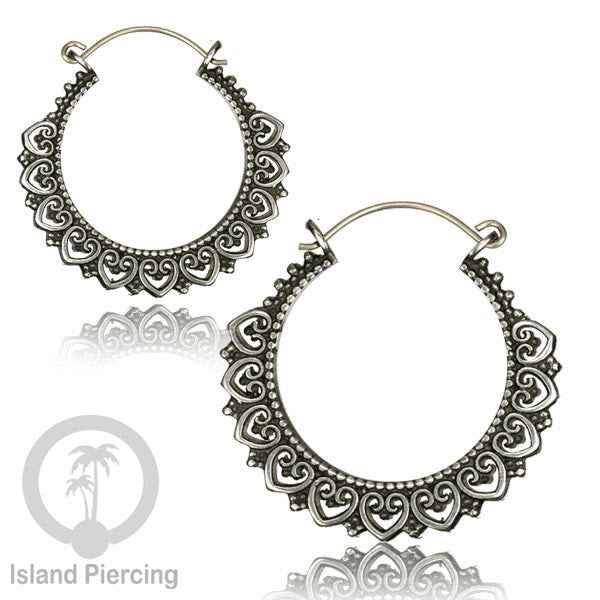 White Brass Tribal Earrings, Anting Kuningan Putih pilihan desain Etnik Pulau Bali