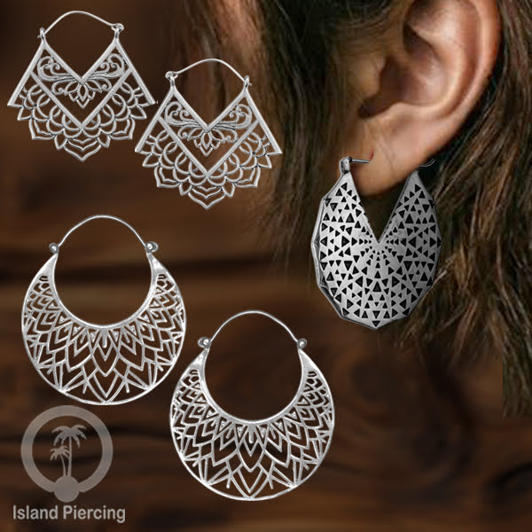 Anting Kuningan Putih besar, Anting Mandala, Tribal White Brass Earring