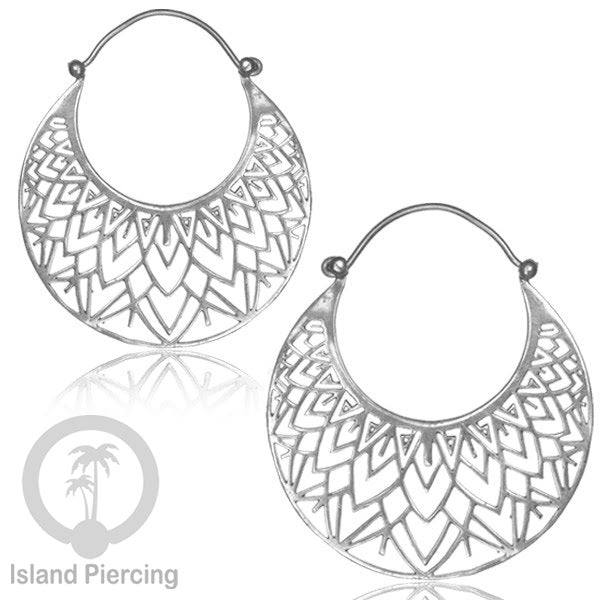 Anting Kuningan Putih besar, Anting Mandala, Tribal White Brass Earring