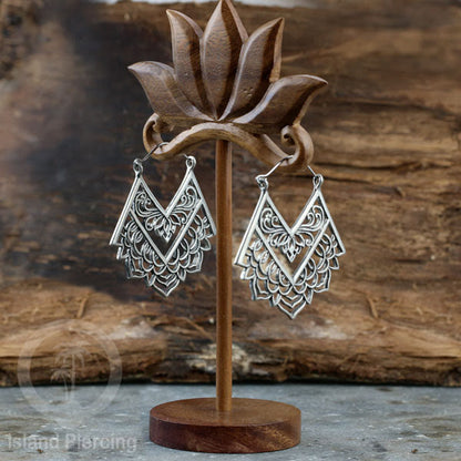 Anting Kuningan Putih besar, Anting Mandala, Tribal White Brass Earring