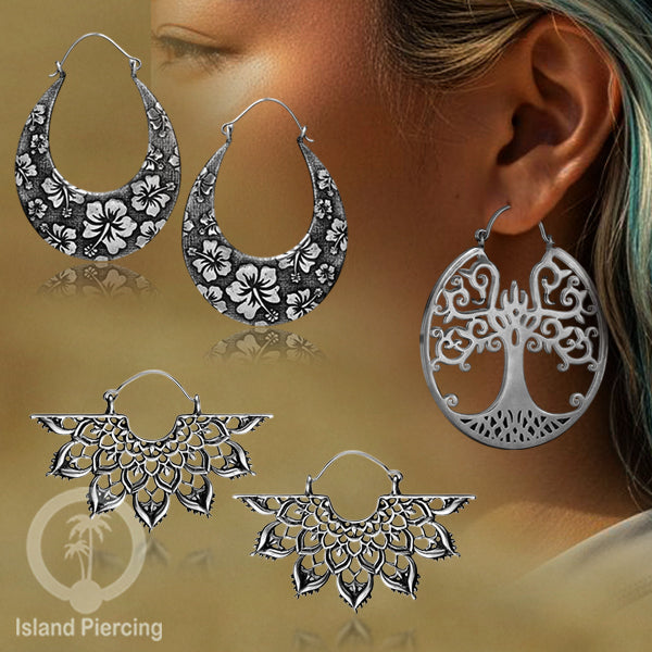 Anting Kuningan Putih pilihan model Tree of Life, Berbunga atau Mandala, White Brass Earrings
