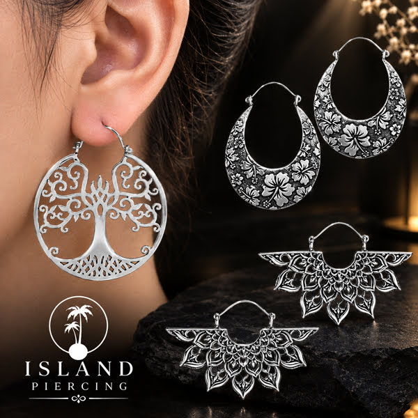 Anting Kuningan Putih pilihan model Tree of Life, Berbunga atau Mandala, White Brass Earrings