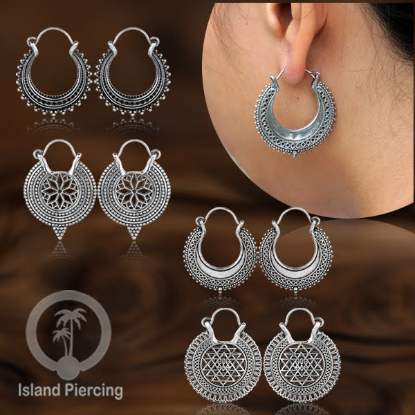 Anting Kuningan Putih Desain Etnik gaya Tribal, Bali Style White Brass Earrings