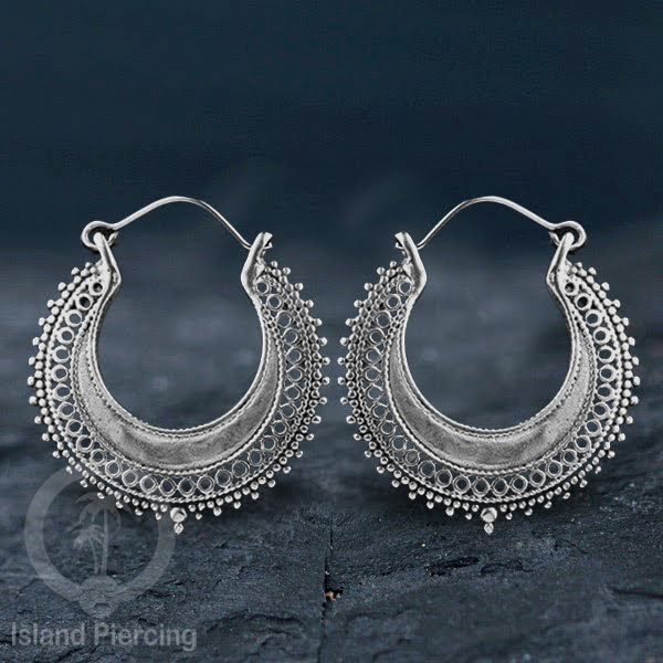 Anting Kuningan Putih Desain Etnik gaya Tribal, Bali Style White Brass Earrings