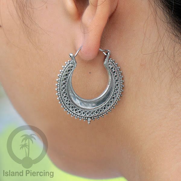 Anting Kuningan Putih Desain Etnik gaya Tribal, Bali Style White Brass Earrings