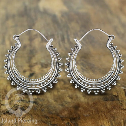 Anting Kuningan Putih Desain Etnik gaya Tribal, Bali Style White Brass Earrings