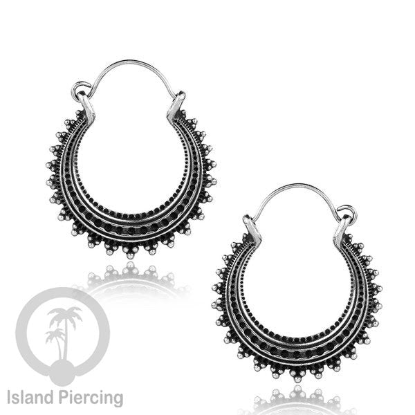 Anting Kuningan Putih Desain Etnik gaya Tribal, Bali Style White Brass Earrings