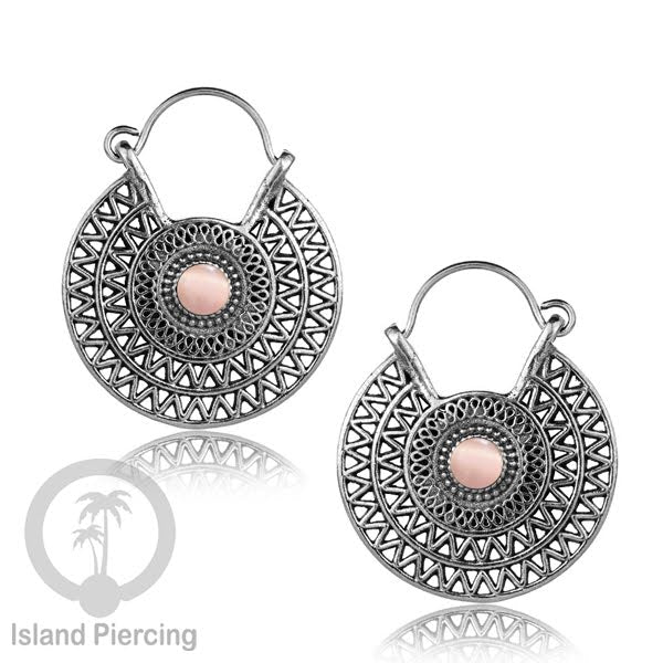 Anting Kuningan Putih dengan Batu cantik, Aztec Style White Brass Earring with Stone