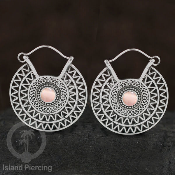 Anting Kuningan Putih dengan Batu cantik, Aztec Style White Brass Earring with Stone