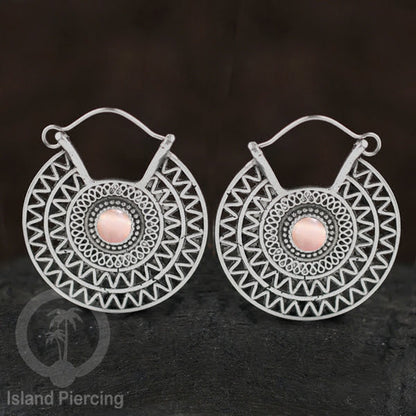 Anting Kuningan Putih dengan Batu cantik, Aztec Style White Brass Earring with Stone
