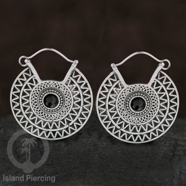 Anting Kuningan Putih dengan Batu cantik, Aztec Style White Brass Earring with Stone