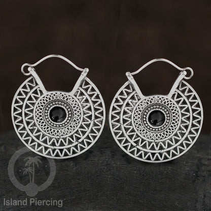 Anting Kuningan Putih dengan Batu cantik, Aztec Style White Brass Earring with Stone