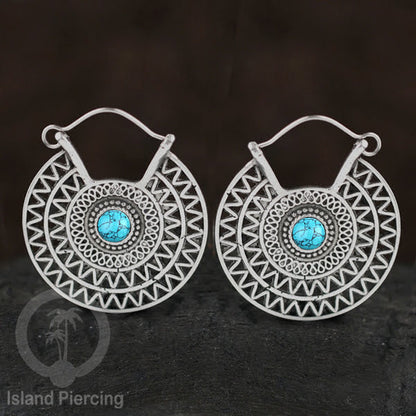 Anting Kuningan Putih dengan Batu cantik, Aztec Style White Brass Earring with Stone