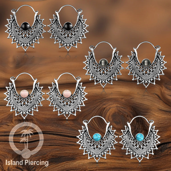 Anting Kuningan putih selera Mayan dengan banyak pilihan Batu, White brass Stone Earring