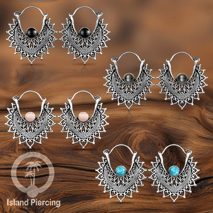 Anting Kuningan putih selera Mayan dengan banyak pilihan Batu, White brass Stone Earring