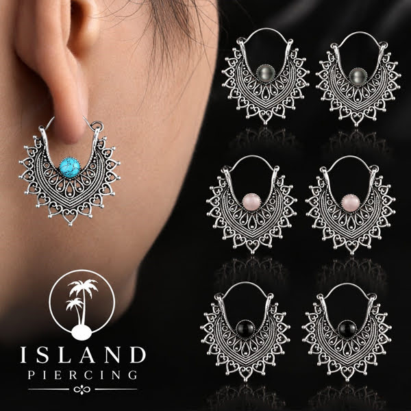 Anting Kuningan putih selera Maya dengan banyak pilihan Batu, White brass Stone Earring
