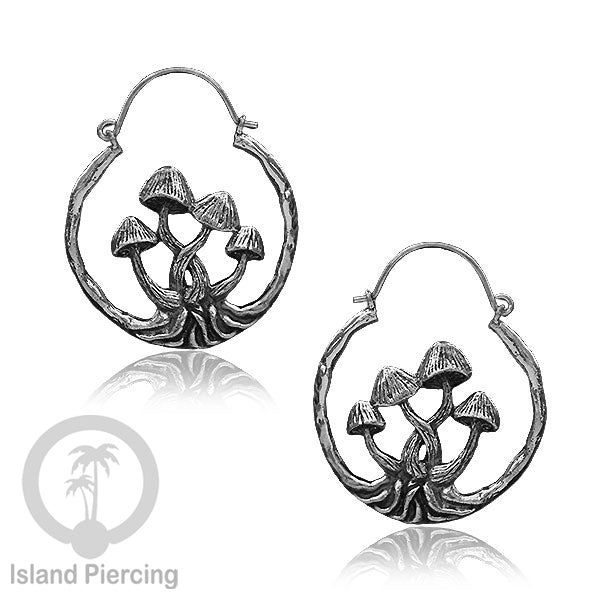 Anting Kuningan Putih motif Ular, Kelelawar, Magic Mushrooms White Brass Earrings Snake Bat