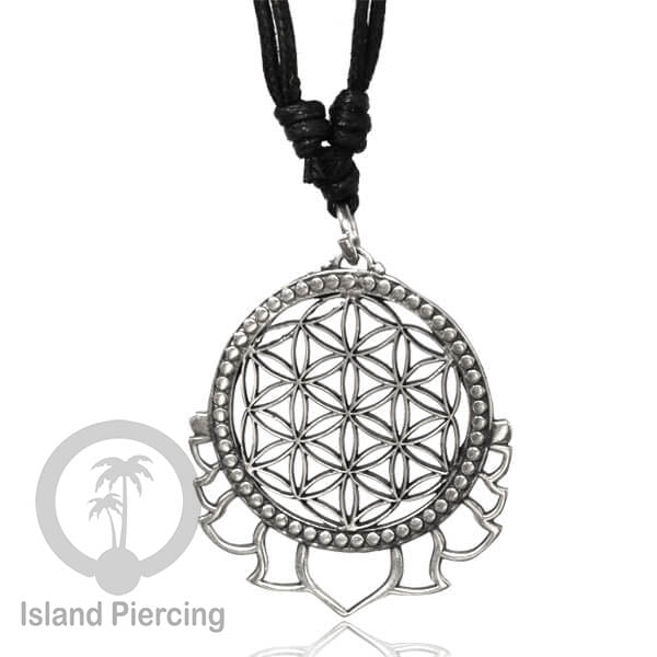 Kalung Liontin Kuningan Putih motif Mandala White Brass Pendant Necklace Sacred Geometry